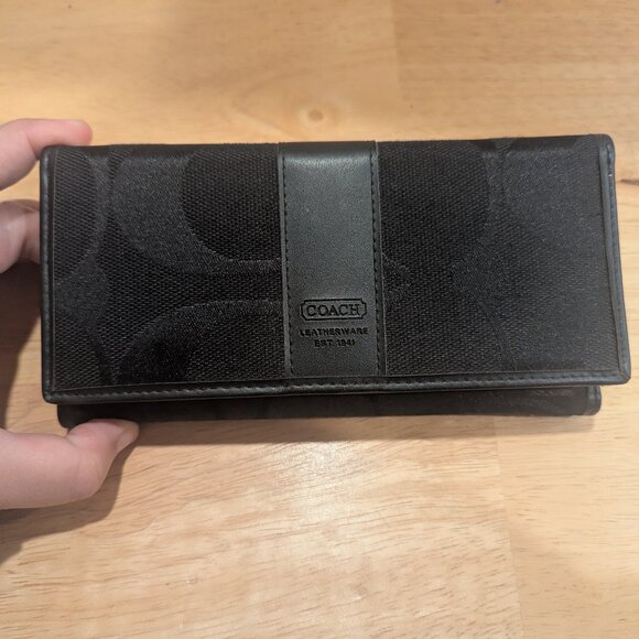 Authentic Coach Trifold Black Wallet with Checkbook - Picture 1 of 8